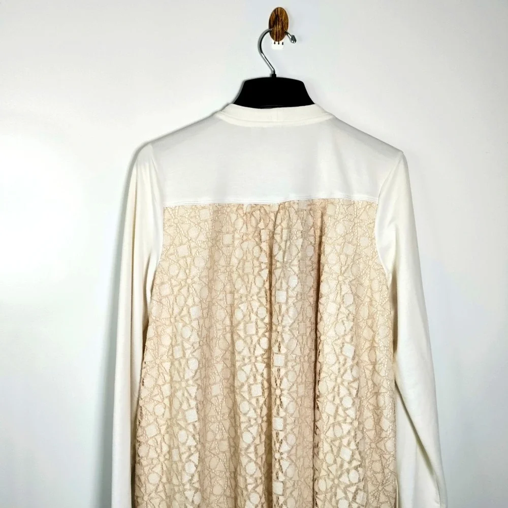 LOGO Lounge Ivory Full Zip Cardigan Jacket Lace Back Women 2X Cottage Core Lagun - Picture 6 of 15